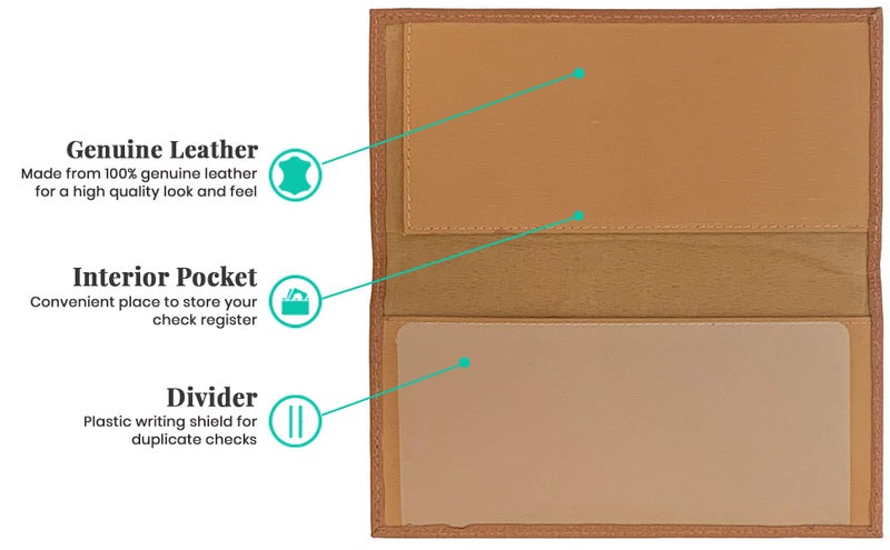 123 Cheap Checks Light Brown Basic Genuine Leather Checkbook Cover For Men & Women - Image 3